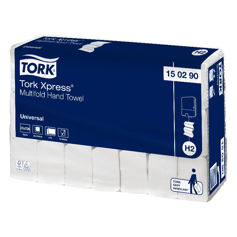 150290 - Tork Xpress® Z-fold handdoeken met tussenlaag - 2-laags - Gerecycled wit - 21,2 x 24 cm - H2 - Pak van 21 x 226 vellen
